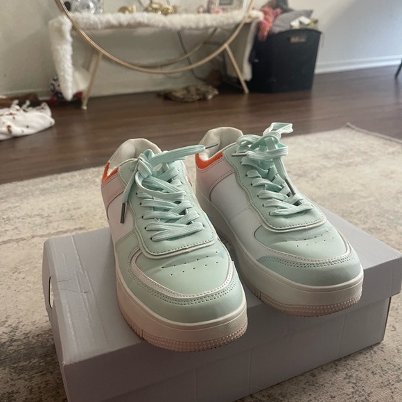 Mint Green and Orange Sneakers - Picture 1 of 2